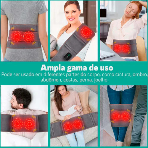 cinta massageadora, alívio dor coluna, alívio dor quadril, terapia de calor, massagem por vibração, melhora circulação sanguínea, redução de inchaço, cinta ortopédica, recuperação do quadril, AirPulse Therapy, tratamento não invasivo, material respirável, ajuste personalizado, cinta portátil, alívio muscular, alívio tensão nas articulações, estimulação de colágeno, regeneração celular, cinta terapêutica, alívio instantâneo